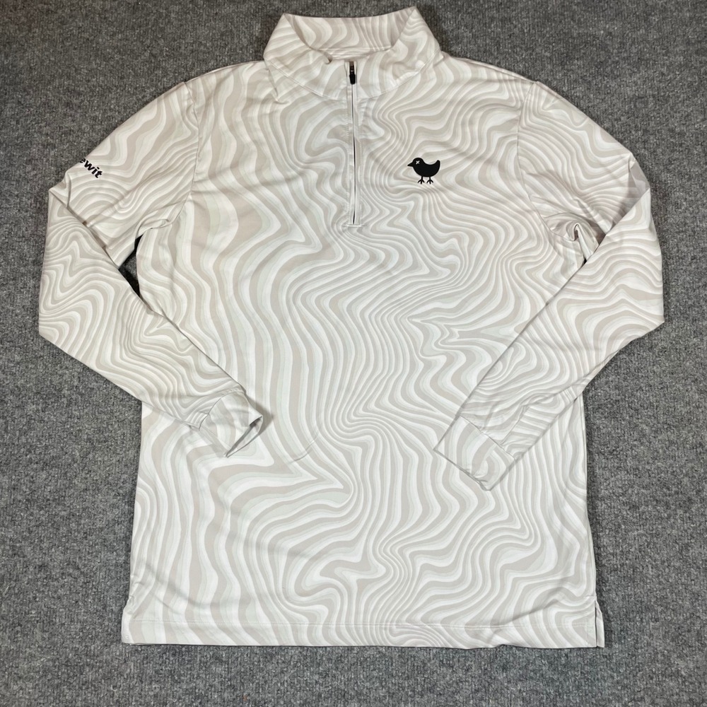 Bad Birdie Quarter Zip Pullover Mens Small Tan Marble Swirl Long Sleeve Top